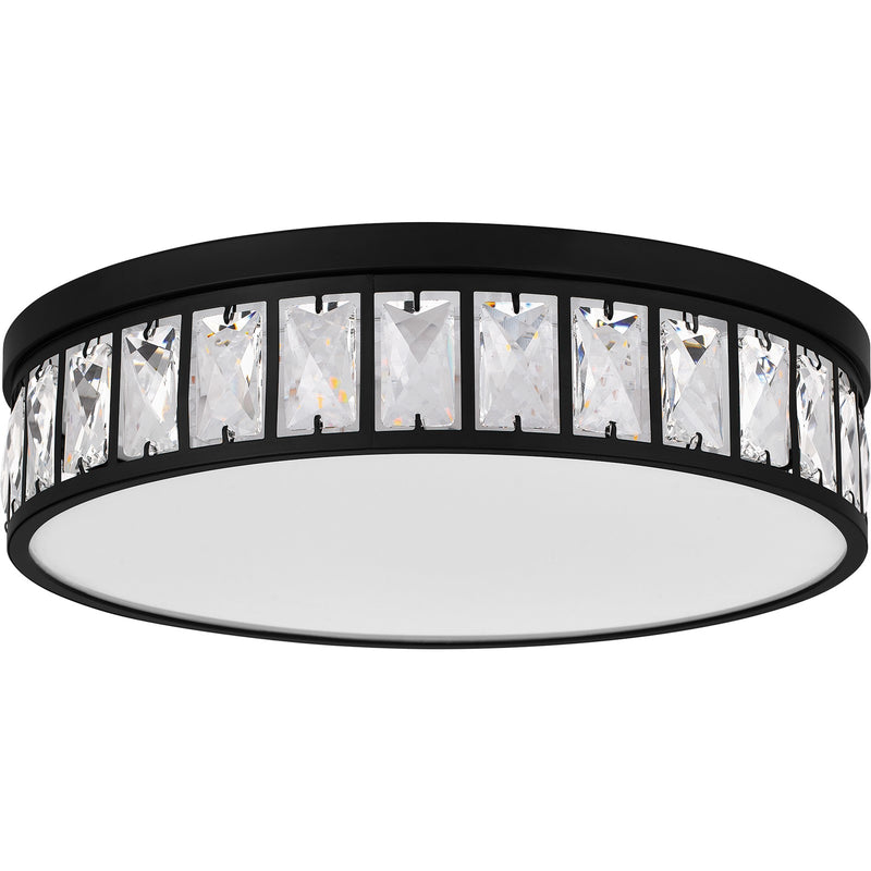 Quoizel Gibson 14.75in Flush Mount | Glam Matte Black and Clear Crystal Glass | Bedroom & Hallway Ceiling Light | Model GIB1615MBK