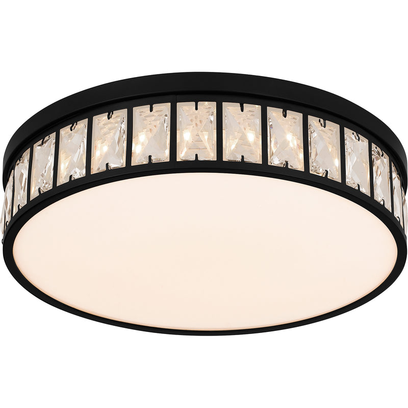 Quoizel Gibson 14.75in Flush Mount | Glam Matte Black and Clear Crystal Glass | Bedroom & Hallway Ceiling Light | Model GIB1615MBK