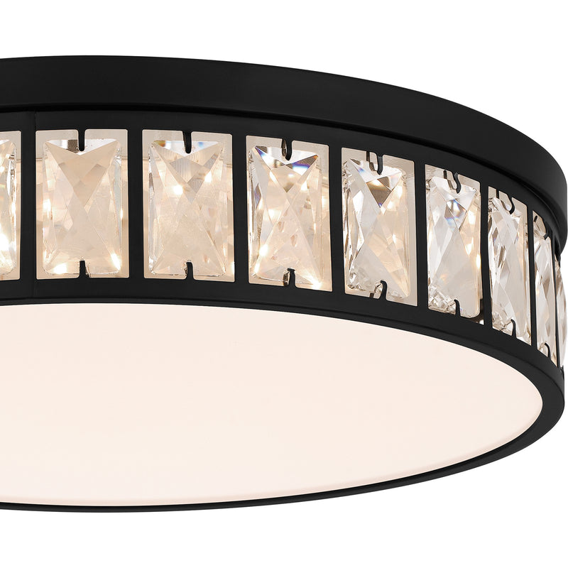 Quoizel Gibson 14.75in Flush Mount | Glam Matte Black and Clear Crystal Glass | Bedroom & Hallway Ceiling Light | Model GIB1615MBK