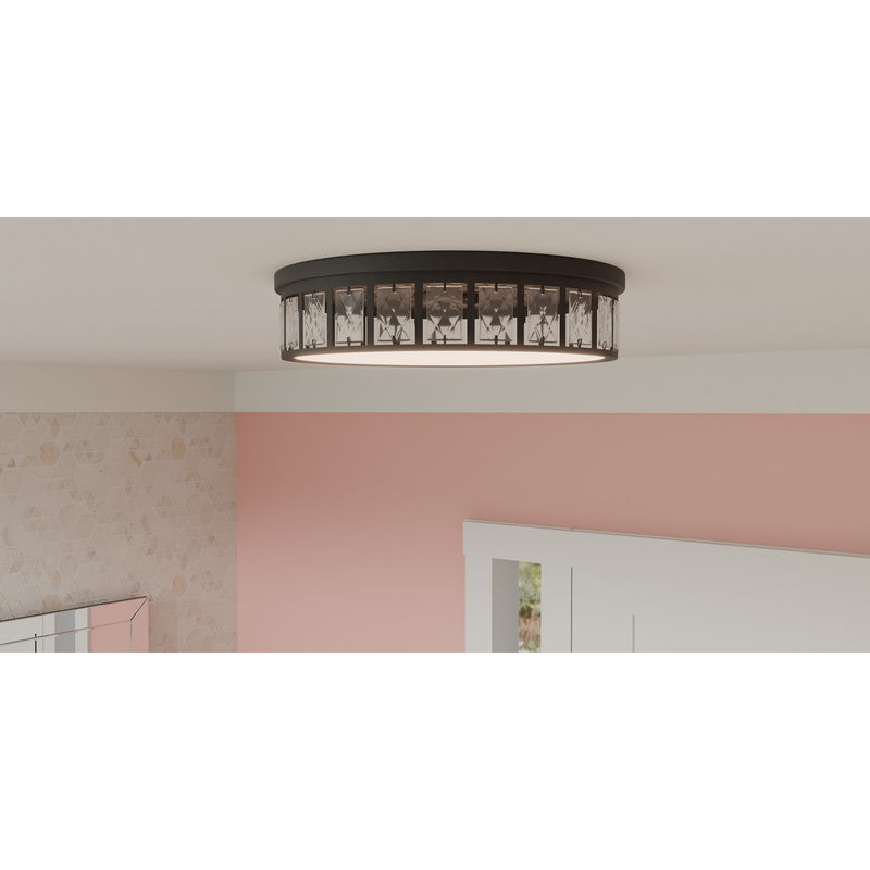 Quoizel Gibson 14.75in Flush Mount | Glam Matte Black and Clear Crystal Glass | Bedroom & Hallway Ceiling Light | Model GIB1615MBK