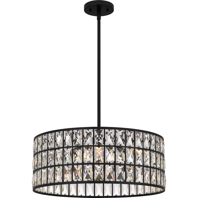 Quoizel Gibson 20in 4-Light Pendant | Glam Matte Black and Clear Crystal Glass | Kitchen Island & Dining Room | 20 x 20 x 8.75 in | Model GIB2820MBK