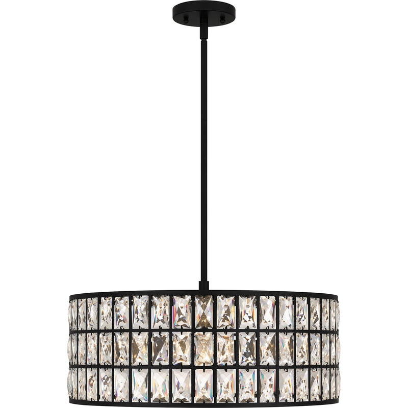 Quoizel Gibson 20in 4-Light Pendant | Glam Matte Black and Clear Crystal Glass | Kitchen Island & Dining Room | 20 x 20 x 8.75 in | Model GIB2820MBK