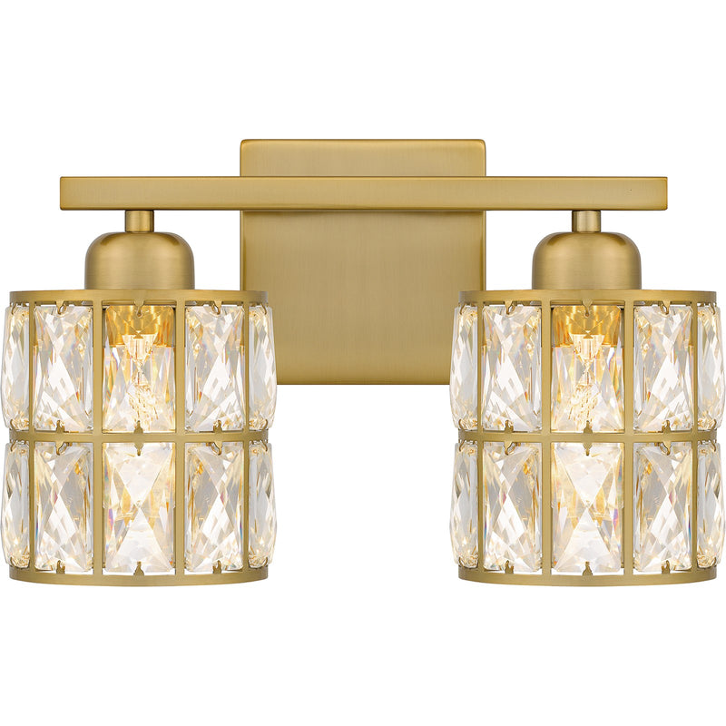 Quoizel Gibson 13in 2-Light Vanity Light | Glam Aged Brass and Clear Crystal Glass | Bathroom Vanity | 13 x 6.25 x 8 in | Model GIB8613AB