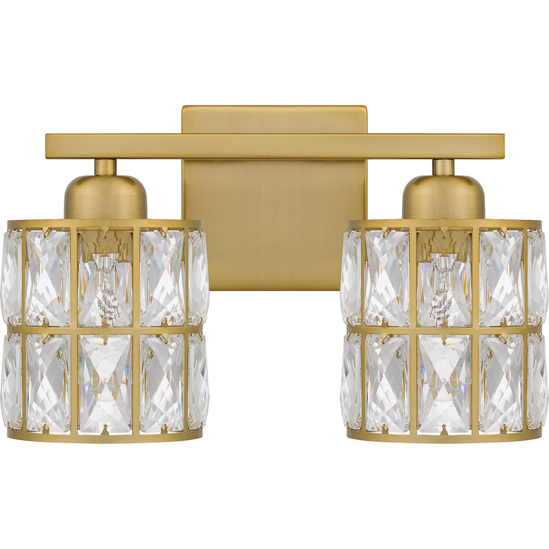 Quoizel Gibson 13in 2-Light Vanity Light | Glam Aged Brass and Clear Crystal Glass | Bathroom Vanity | 13 x 6.25 x 8 in | Model GIB8613AB