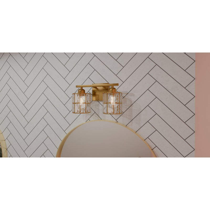 Quoizel Gibson 13in 2-Light Vanity Light | Glam Aged Brass and Clear Crystal Glass | Bathroom Vanity | 13 x 6.25 x 8 in | Model GIB8613AB