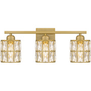 Quoizel Gibson 21in 3-Light Vanity Light | Glam Aged Brass and Clear Crystal Glass | Bathroom Vanity | 21.25 x 6.25 x 8 in | Model GIB8622AB