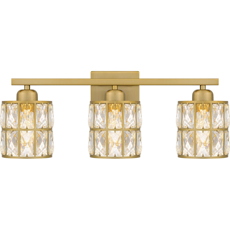 Quoizel Gibson 21in 3-Light Vanity Light | Glam Aged Brass and Clear Crystal Glass | Bathroom Vanity | 21.25 x 6.25 x 8 in | Model GIB8622AB