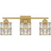 Quoizel Gibson 21in 3-Light Vanity Light | Glam Aged Brass and Clear Crystal Glass | Bathroom Vanity | 21.25 x 6.25 x 8 in | Model GIB8622AB