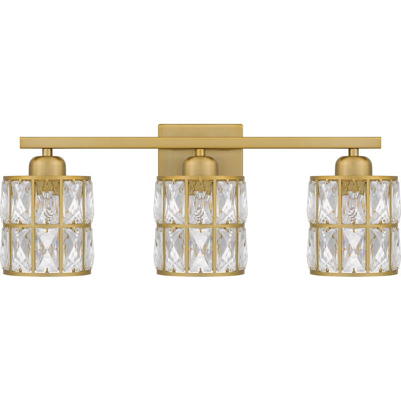Quoizel Gibson 21in 3-Light Vanity Light | Glam Aged Brass and Clear Crystal Glass | Bathroom Vanity | 21.25 x 6.25 x 8 in | Model GIB8622AB