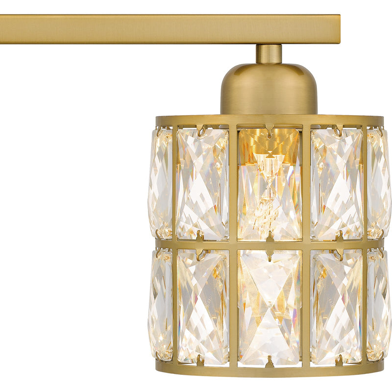 Quoizel Gibson 21in 3-Light Vanity Light | Glam Aged Brass and Clear Crystal Glass | Bathroom Vanity | 21.25 x 6.25 x 8 in | Model GIB8622AB