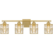 Quoizel Gibson 30in 4-Light Vanity Light | Glam Aged Brass and Clear Crystal Glass | Bathroom Vanity | 29.5 x 6.25 x 8 in | Model GIB8630AB