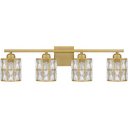 Quoizel Gibson 30in 4-Light Vanity Light | Glam Aged Brass and Clear Crystal Glass | Bathroom Vanity | 29.5 x 6.25 x 8 in | Model GIB8630AB