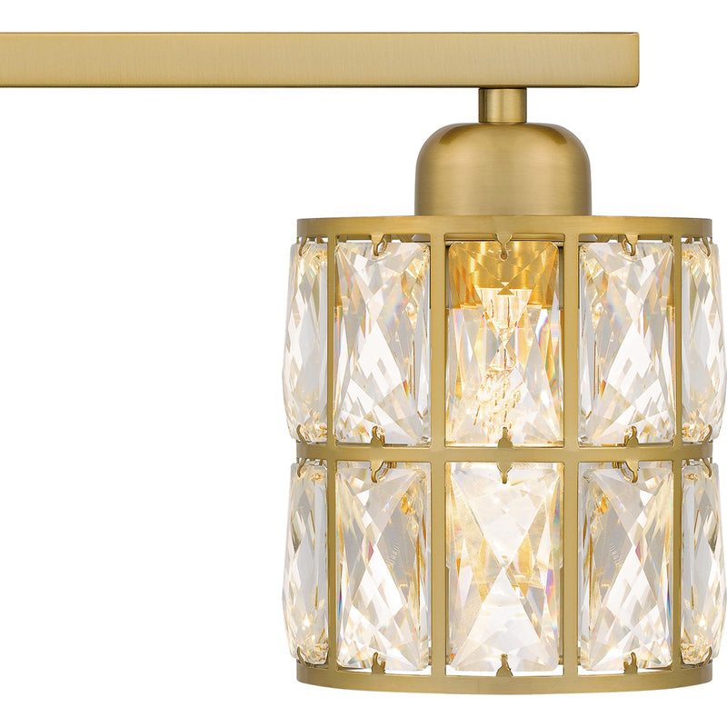 Quoizel Gibson 30in 4-Light Vanity Light | Glam Aged Brass and Clear Crystal Glass | Bathroom Vanity | 29.5 x 6.25 x 8 in | Model GIB8630AB