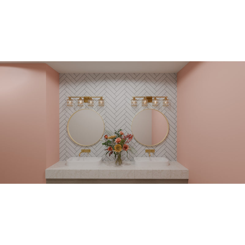 Quoizel Gibson 30in 4-Light Vanity Light | Glam Aged Brass and Clear Crystal Glass | Bathroom Vanity | 29.5 x 6.25 x 8 in | Model GIB8630AB