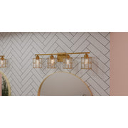 Quoizel Gibson 30in 4-Light Vanity Light | Glam Aged Brass and Clear Crystal Glass | Bathroom Vanity | 29.5 x 6.25 x 8 in | Model GIB8630AB