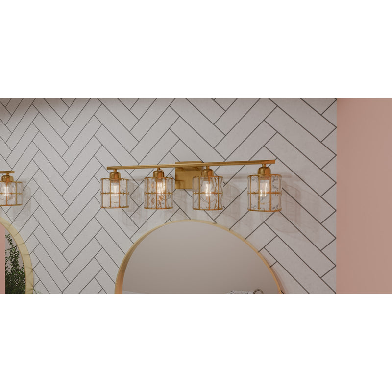 Quoizel Gibson 30in 4-Light Vanity Light | Glam Aged Brass and Clear Crystal Glass | Bathroom Vanity | 29.5 x 6.25 x 8 in | Model GIB8630AB