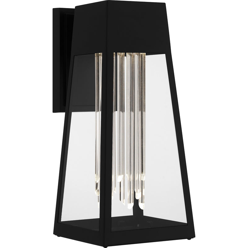 Quoizel Guinn 14in LED Outdoor Wall Lantern | Contemporary Matte Black and Clear Glass | Front Door & Porch | Model GIN8406MBK