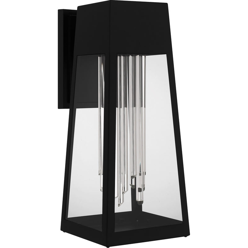Quoizel Guinn 18in LED Outdoor Wall Lantern | Contemporary Matte Black and Clear Glass | Front Door & Porch | 7.5 x 9.5 x 18 in | Model GIN8407MBK