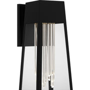 Quoizel Guinn 18in LED Outdoor Wall Lantern | Contemporary Matte Black and Clear Glass | Front Door & Porch | 7.5 x 9.5 x 18 in | Model GIN8407MBK