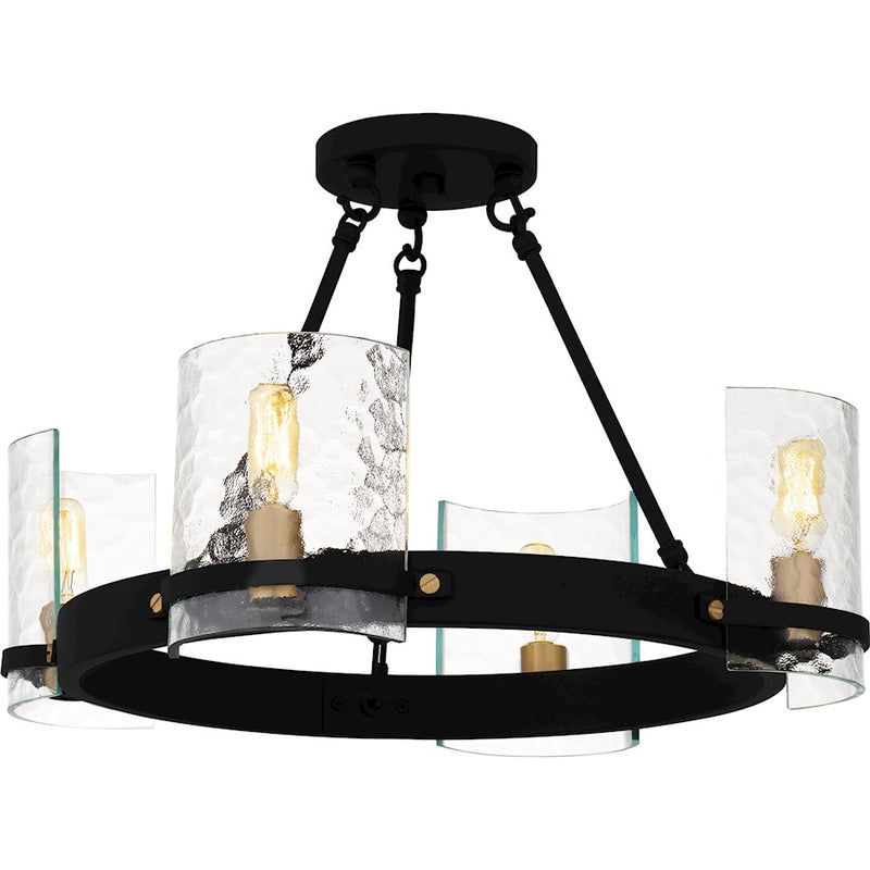 Quoizel Gloucester 4Lt Semi-Flush Mount, Black/Clear Hammered - GLC1720MBK