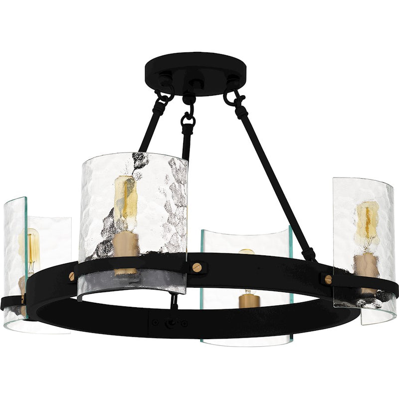 Quoizel Gloucester 4Lt Semi-Flush Mount, Black/Clear Hammered