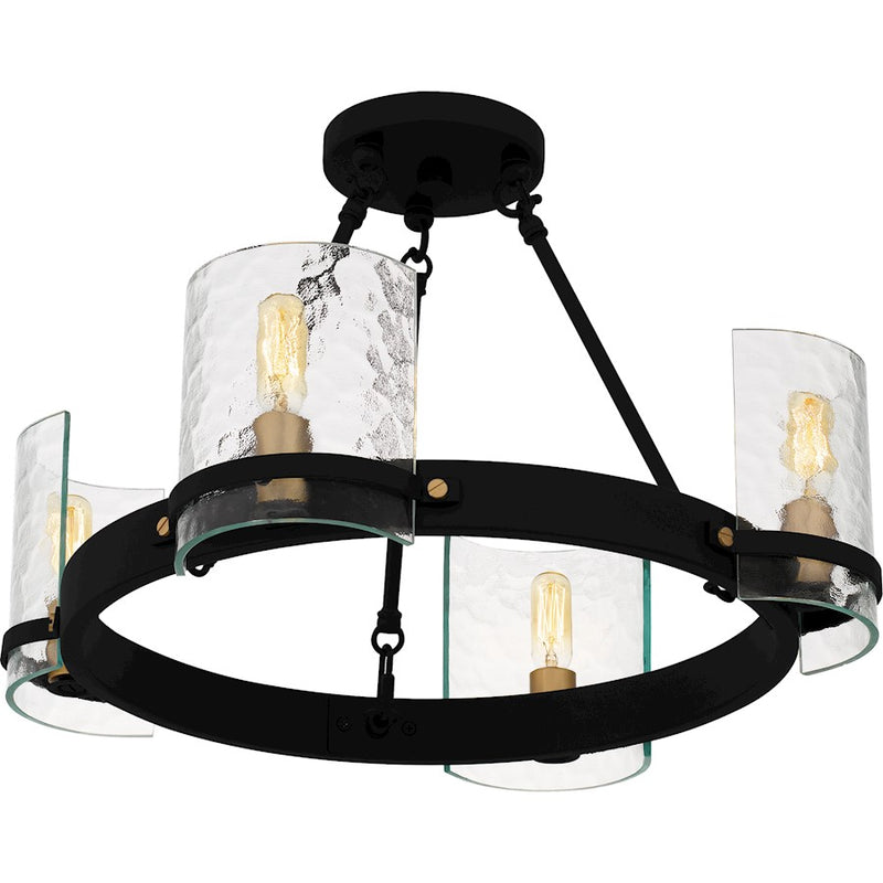 Quoizel Gloucester 4Lt Semi-Flush Mount, Black/Clear Hammered