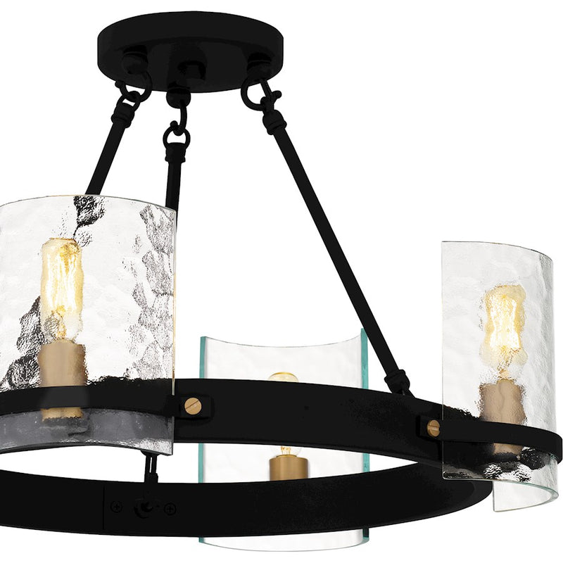 Quoizel Gloucester 4Lt Semi-Flush Mount, Black/Clear Hammered