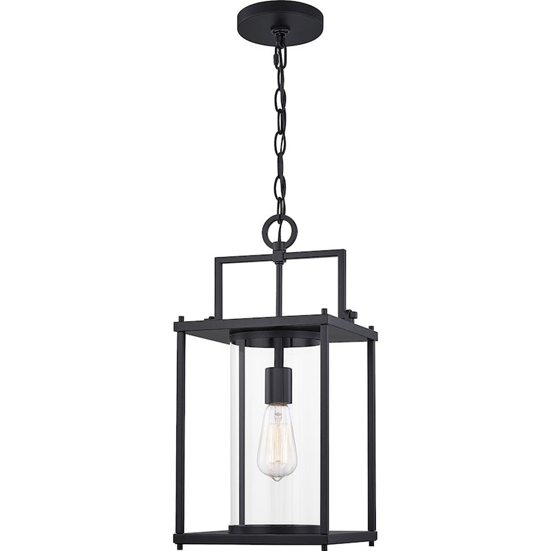 Quoizel Garrett 1 Light Outdoor Hanging, Matte Black/Clear