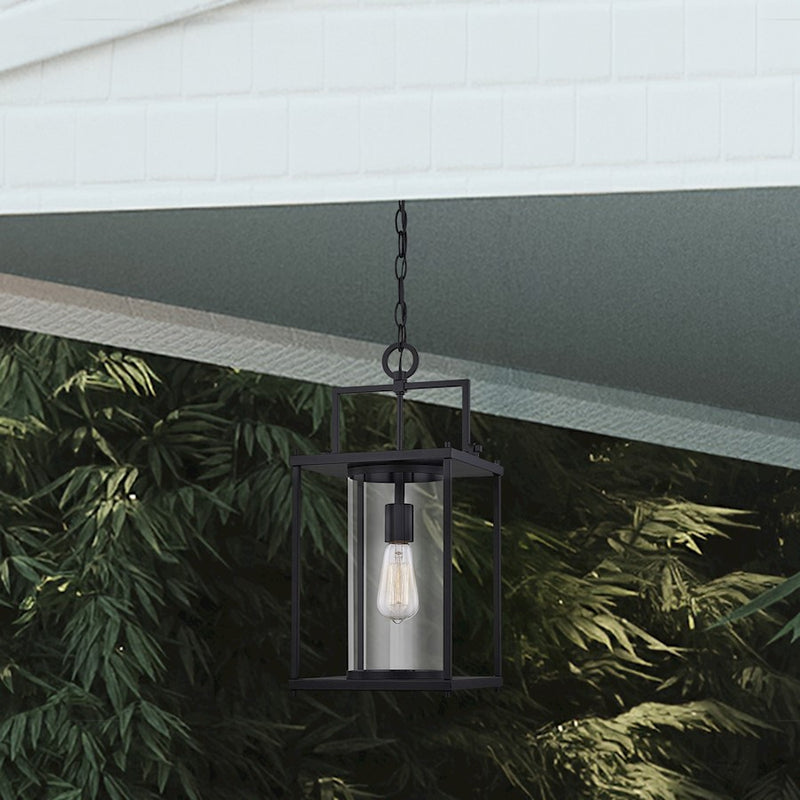 Quoizel Garrett 1 Light Outdoor Hanging, Matte Black/Clear