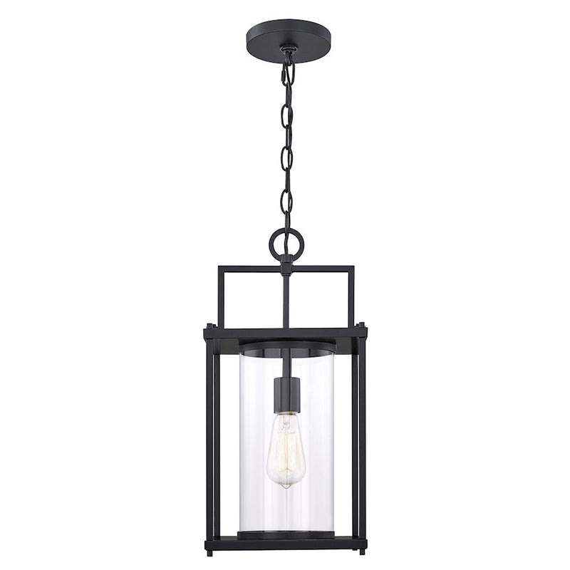 Quoizel Garrett 1 Light Outdoor Hanging, Matte Black/Clear