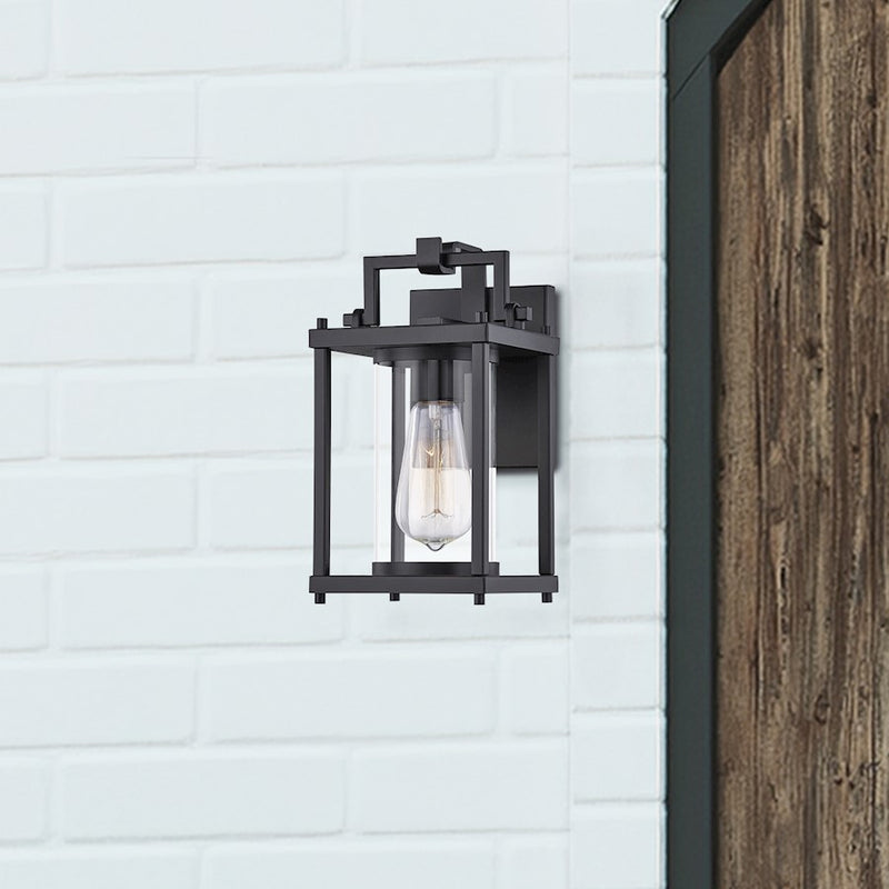 Quoizel Garrett 6.5" 1 Light Outdoor Wall Lantern, Black/Clear