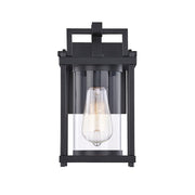 Quoizel Garrett 6.5" 1 Light Outdoor Wall Lantern, Black/Clear