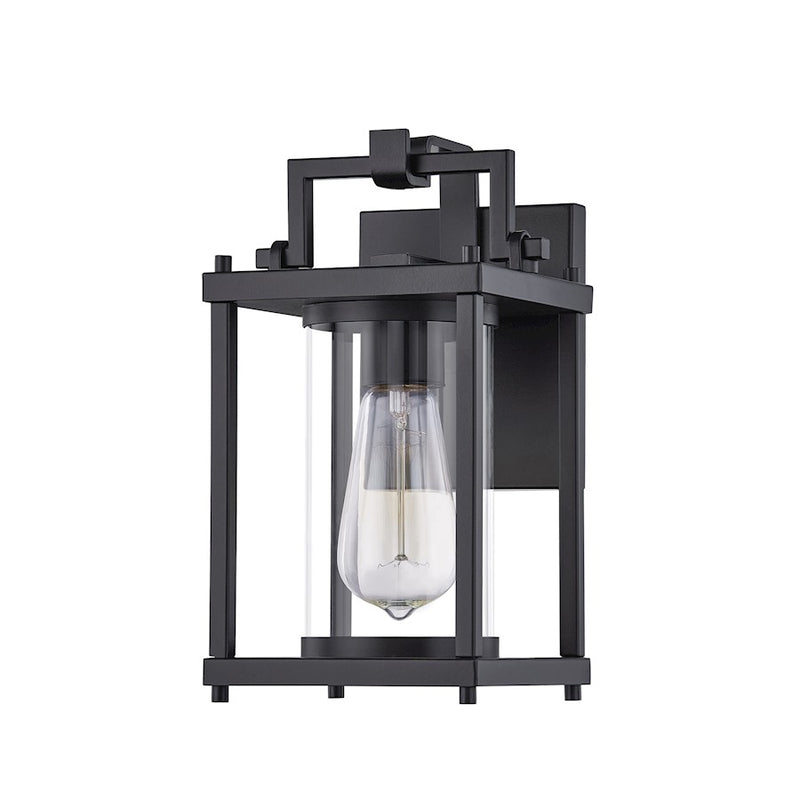 Quoizel Garrett 6.5" 1 Light Outdoor Wall Lantern, Black/Clear