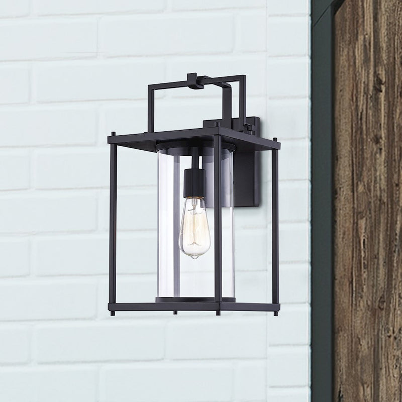 Quoizel Garrett 10" 1 Light Wall LanternOutdoor, Matte Black/Clear
