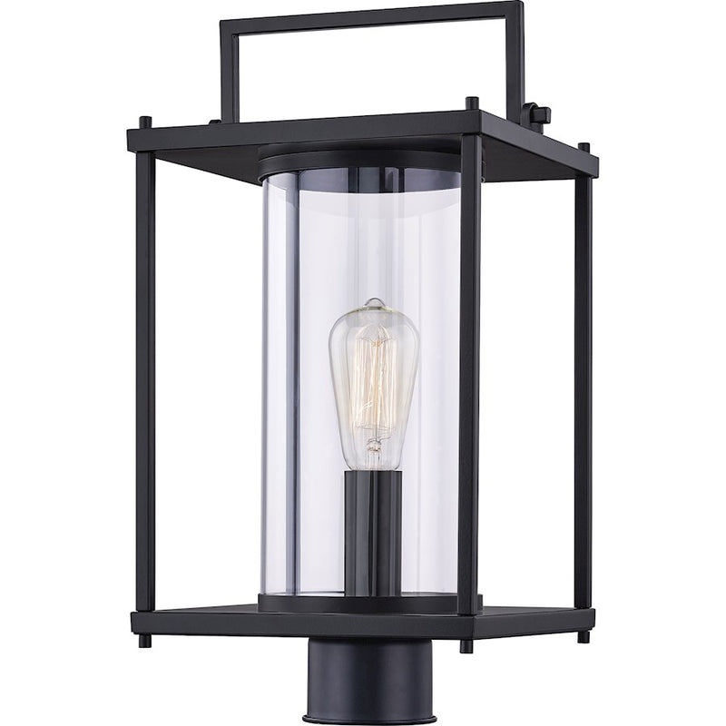 Quoizel Garrett 1 Light Outdoor Post, Matte Black/Clear Glass