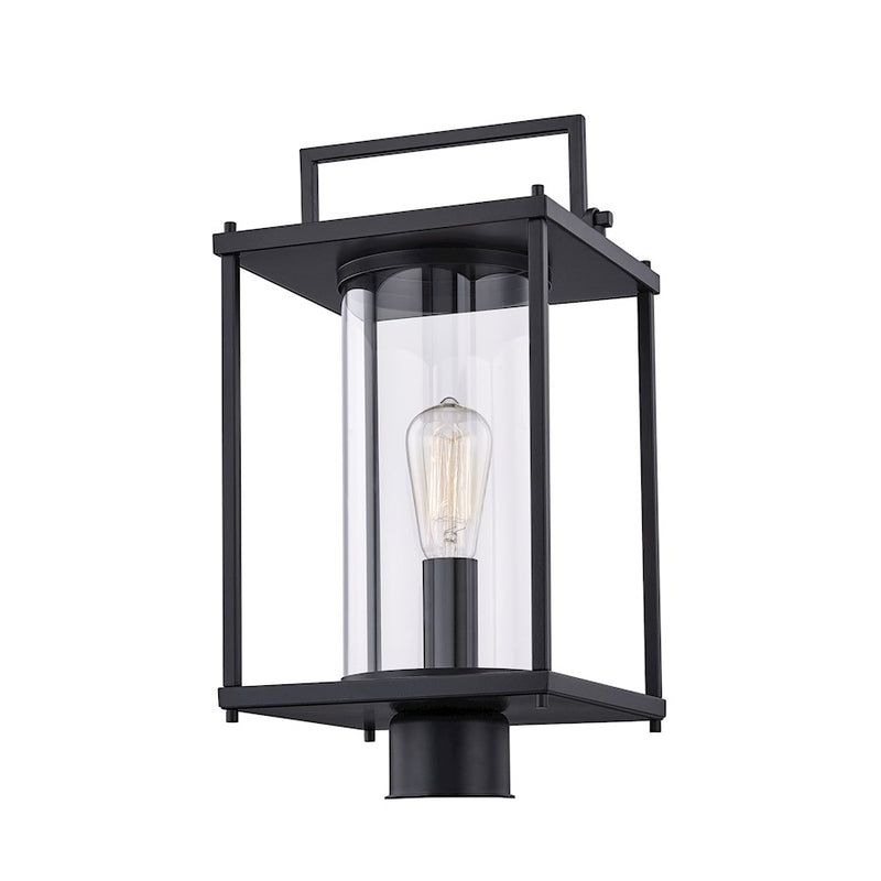 Quoizel Garrett 1 Light Outdoor Post, Matte Black/Clear Glass