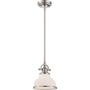Quoizel Grant 8in 1-Light Mini Pendant | Classic Brushed Nickel and Opal Etched Glass | Kitchen Island & Breakfast Nook | Model GRT1508BN