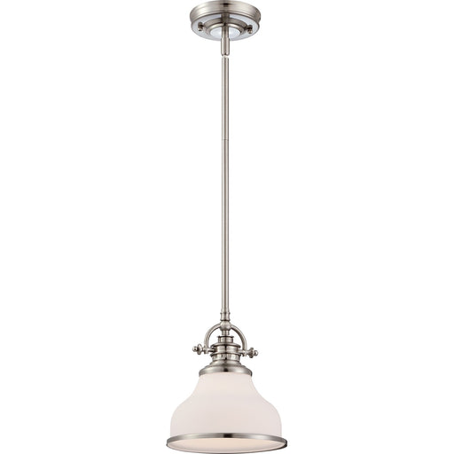 Quoizel Grant 8in 1-Light Mini Pendant | Classic Brushed Nickel and Opal Etched Glass | Kitchen Island & Breakfast Nook | Model GRT1508BN