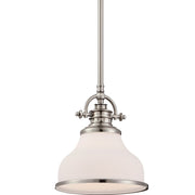 Quoizel Grant 8in 1-Light Mini Pendant | Classic Brushed Nickel and Opal Etched Glass | Kitchen Island & Breakfast Nook | Model GRT1508BN