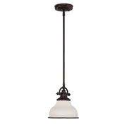 Quoizel Grant 8in 1-Light Mini Pendant | Classic Palladian Bronze and Opal Etched Glass | Kitchen Island & Breakfast Nook | Model GRT1508PN