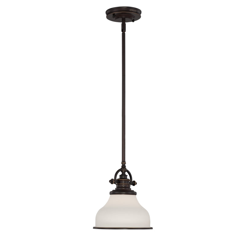 Quoizel Grant 8in 1-Light Mini Pendant | Classic Palladian Bronze and Opal Etched Glass | Kitchen Island & Breakfast Nook | Model GRT1508PN