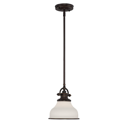 Quoizel Grant 8in 1-Light Mini Pendant | Classic Palladian Bronze and Opal Etched Glass | Kitchen Island & Breakfast Nook | Model GRT1508PN