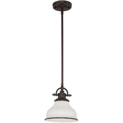 Quoizel Grant 8in 1-Light Mini Pendant | Classic Palladian Bronze and Opal Etched Glass | Kitchen Island & Breakfast Nook | Model GRT1508PN