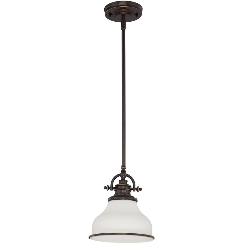 Quoizel Grant 8in 1-Light Mini Pendant | Classic Palladian Bronze and Opal Etched Glass | Kitchen Island & Breakfast Nook | Model GRT1508PN