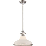 Quoizel Grant 13.5in 1-Light Pendant | Classic Brushed Nickel and Opal Etched Glass | Kitchen Island & Dining Room | Model GRT2814BN