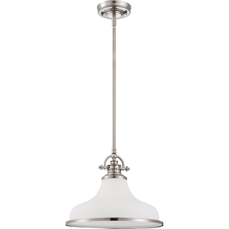 Quoizel Grant 13.5in 1-Light Pendant | Classic Brushed Nickel and Opal Etched Glass | Kitchen Island & Dining Room | Model GRT2814BN