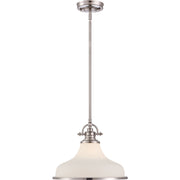 Quoizel Grant 13.5in 1-Light Pendant | Classic Brushed Nickel and Opal Etched Glass | Kitchen Island & Dining Room | Model GRT2814BN