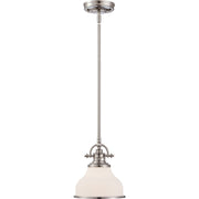 Quoizel Grant 13.5in 1-Light Pendant | Classic Brushed Nickel and Opal Etched Glass | Kitchen Island & Dining Room | Model GRT2814BN