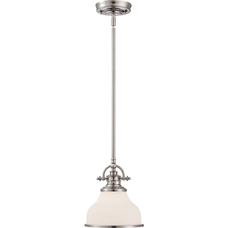 Quoizel Grant 13.5in 1-Light Pendant | Classic Brushed Nickel and Opal Etched Glass | Kitchen Island & Dining Room | Model GRT2814BN