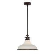 Quoizel Grant 13.5in 1-Light Pendant | Classic Palladian Bronze and Opal Etched Glass | Kitchen Island & Dining Room | Model GRT2814PN